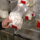 Chris Maurer holds a bag of rye grain infused with liquid mycelium, so that it “spoils”. The white material is the fungus breaking down the cellulose in the grain and fusing it together.